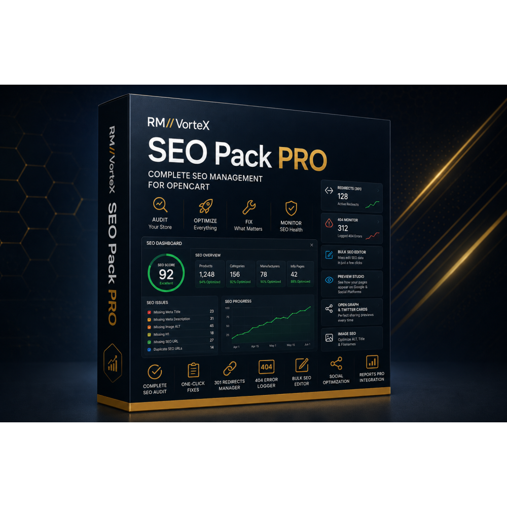 RM//VorteX SEO Pack PRO complete OpenCart SEO audit and optimization suite